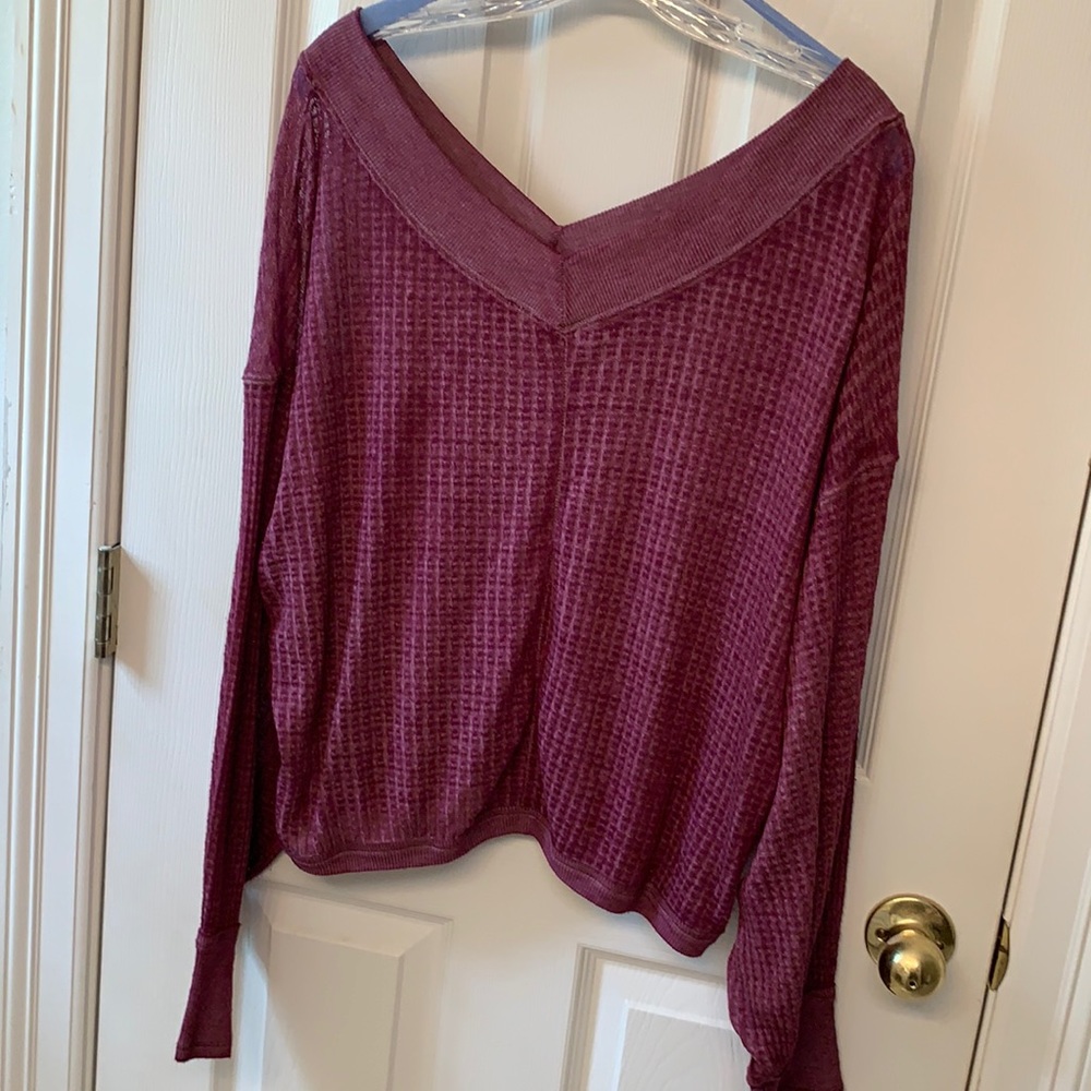 Sheer purplish top. So cute!